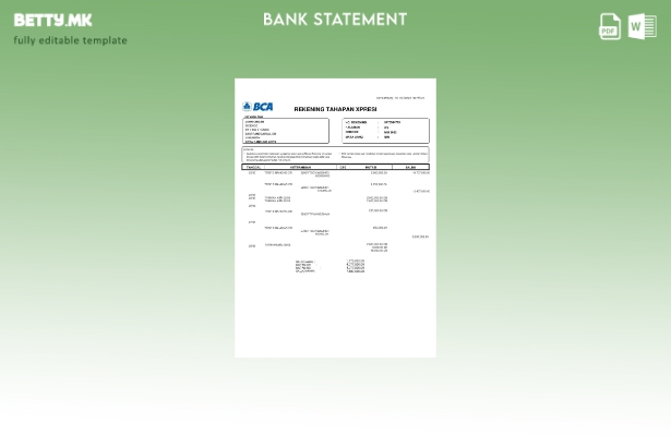 Модерен стил Индонезиски BCA шаблон за извод од банка